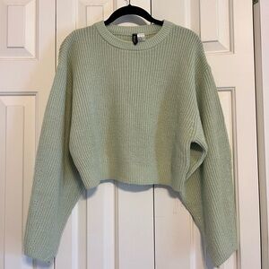 H&M Cropped Crewneck Sweater - Sage Green